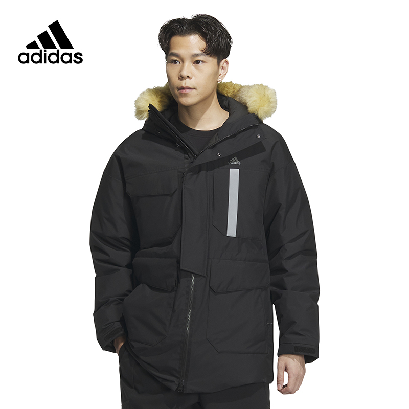 Adidas阿迪达斯外套男冬新款保暖毛领连帽运动休闲羽绒服IS0