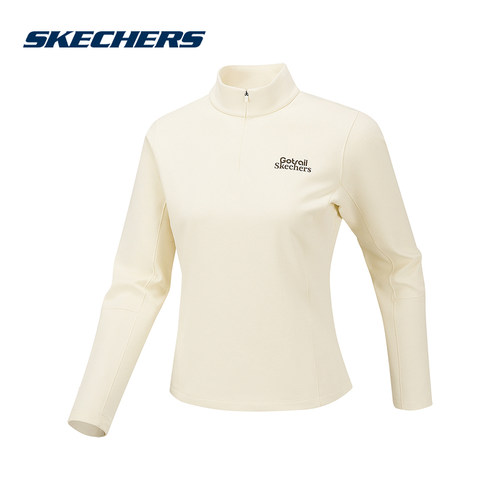 Skechers斯凯奇2026新款秋冬女士针织半开长袖T恤衫P426W054-05YB