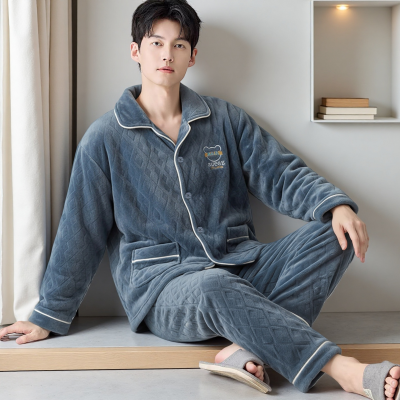 睡衣男士秋冬款冬季法兰绒加厚加绒珊瑚绒家居服冬天男款大码套装