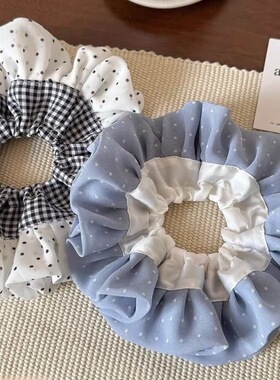 千鸟格黑白波点蕾丝大肠发圈少女感布艺发绳韩系甜美头花头绳发饰