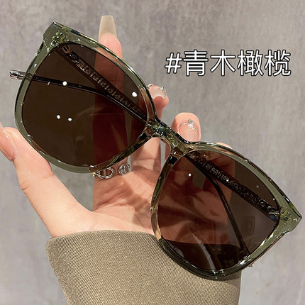 橄榄色超大框偏光墨镜女款2024新款显脸小防紫外线带度数太阳眼镜