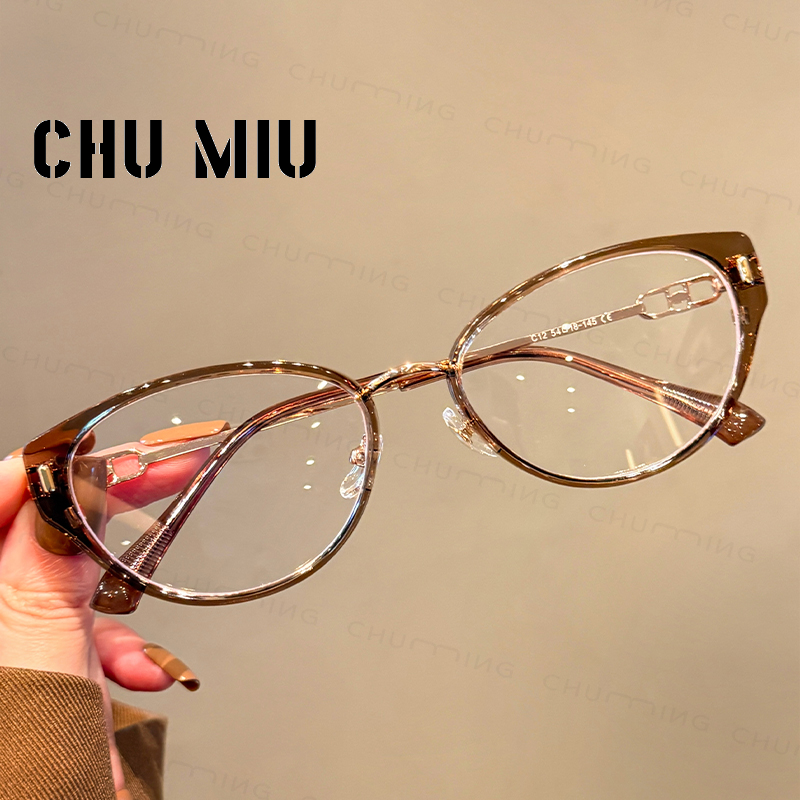 栗子茶色猫眼框眼镜近视女