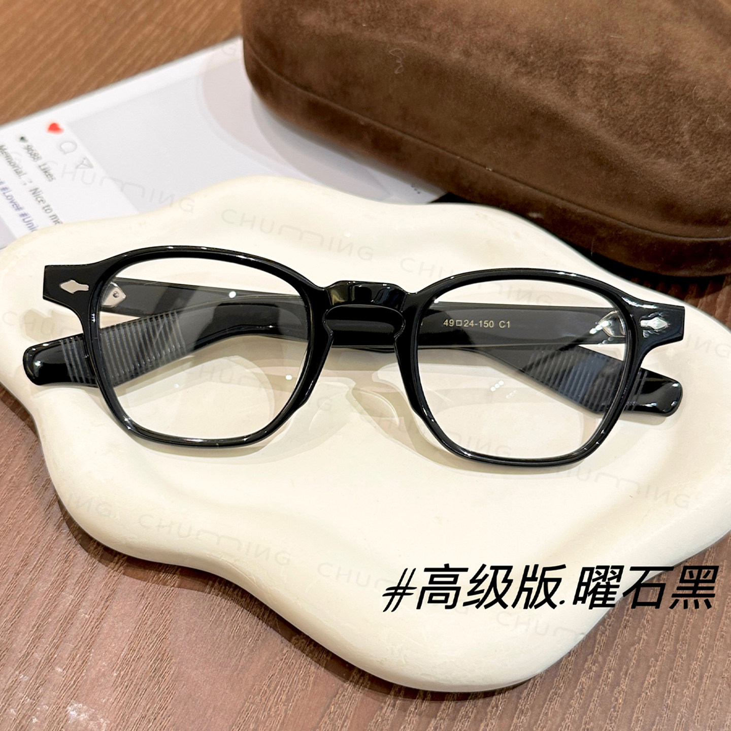 日系复古圆框板材眼镜女近视度数可配黑色高级镜框防蓝光眼睛镜架