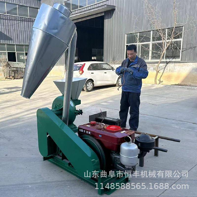 柴电两用鱼饲料齿盘粉碎机无尘自吸式粮食磨面机养殖饲料打粉机