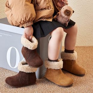 法国Uamtor儿童真皮翻毛勃肯靴2025冬季女童美拉德皮靴宝宝雪地靴