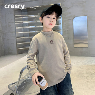 韩国CRESRY童装潮牌男童德绒T恤秋冬季2025新款中大儿童内搭打底