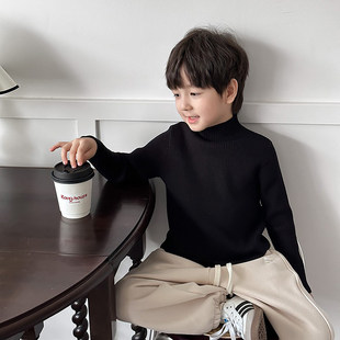 法国Uamtor男童毛衣秋冬2026新款黑色毛线衣儿童打底针织衫半高领