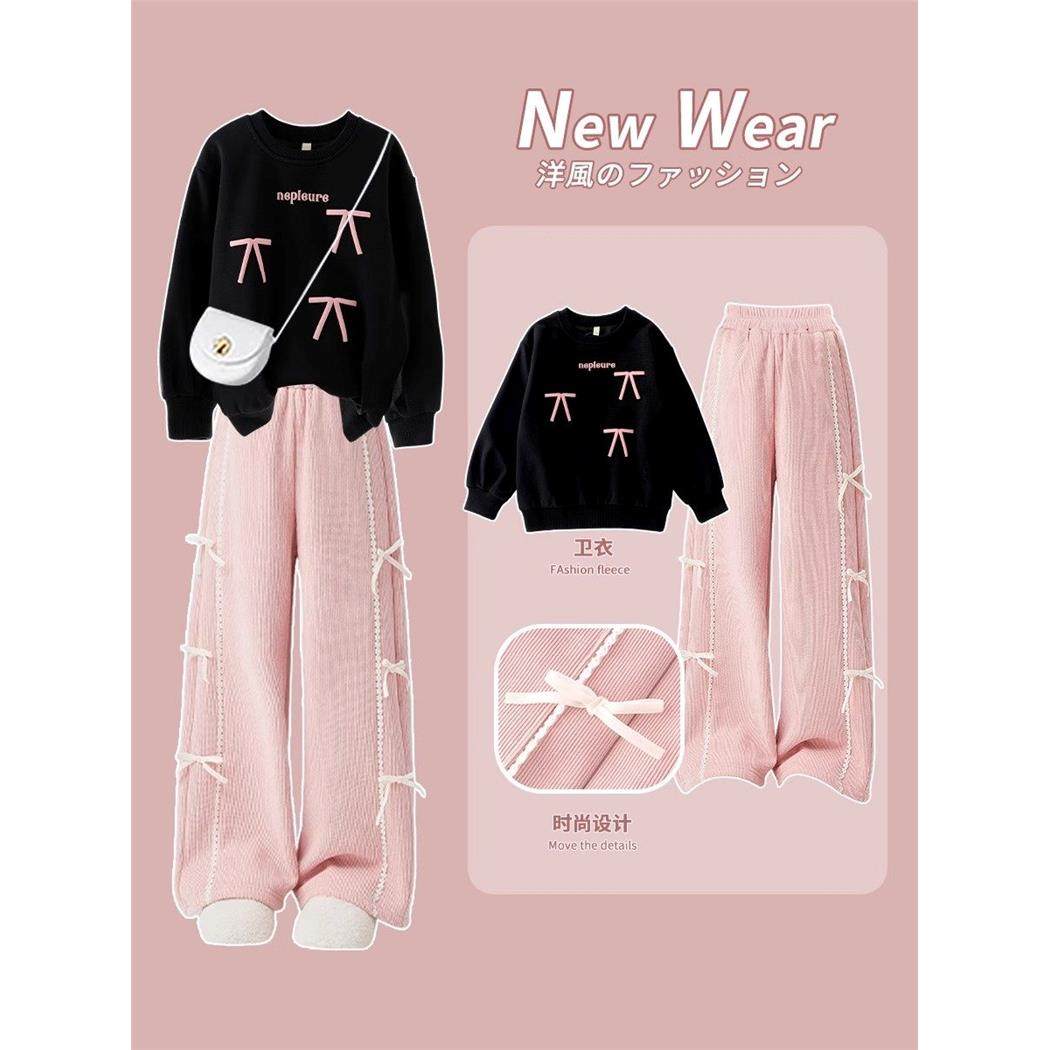 法国Uamtor女童套装秋冬2025新款洋气女大童加绒卫衣阔腿裤两件套