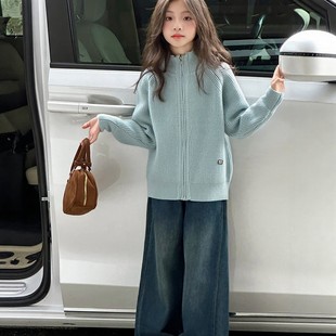 法国BADNUT女童毛衣秋冬款2025新款儿童半高领中大童拉链针织开衫