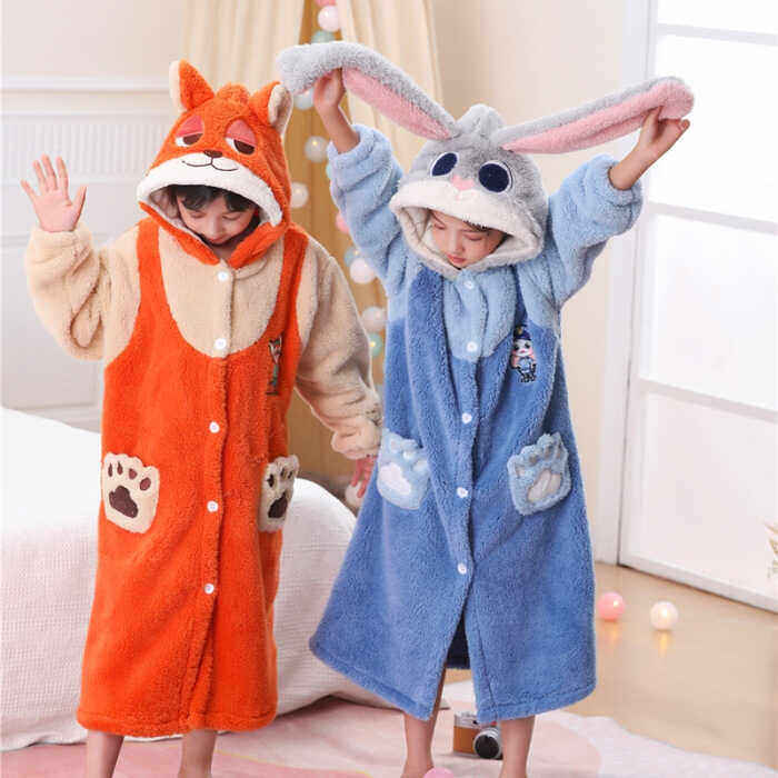 英国LMKL疯狂动物城儿童男童睡衣冬季珊瑚绒浴袍厚睡袍女童家居服