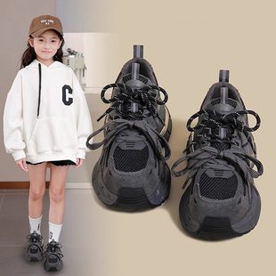 法国Uamtor女童运动鞋2025秋冬新款软底老爹鞋儿童鞋子加绒跑步鞋