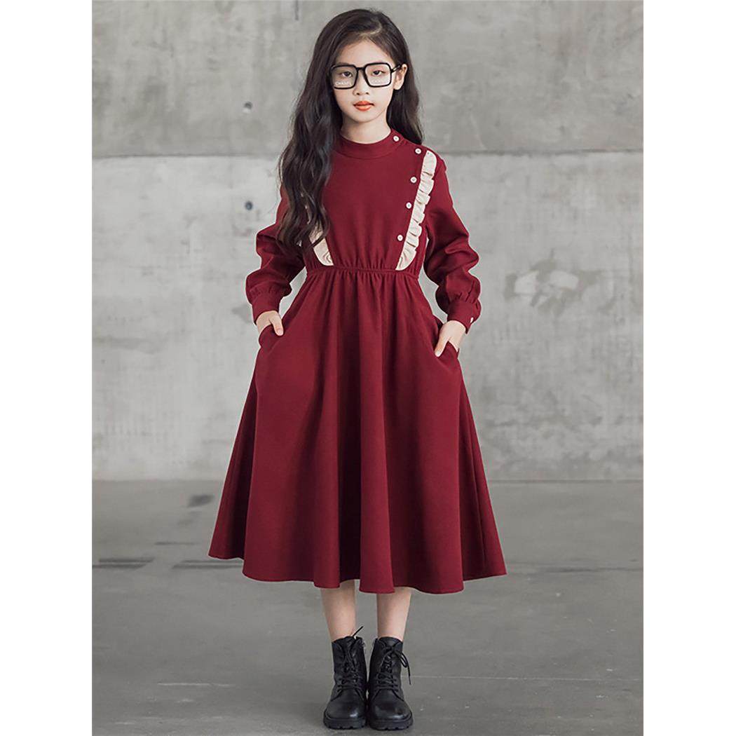 法国中大女童长袖连衣裙2025休闲中长款裙子女孩洋气秋冬亲子装潮