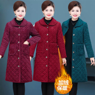 棉袄中年女装 长款 大码 妈妈装 灯芯绒棉衣外套女 加绒保暖棉服秋冬季