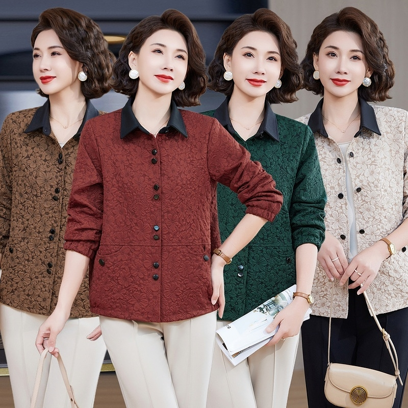 妈妈春秋外套时尚宽松洋气休闲夹克翻领中老年女显瘦上衣衬衫外套