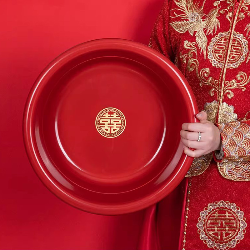 结婚用品娘家陪嫁红色脸盆婚礼婚庆新人出嫁喜盆嫁妆洗脸加厚盆子