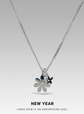 NEWYEAR甜酷风百搭毛衣链双生花项链轻奢气质小众设计高街女饰