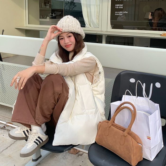韩系休闲立领面包服马甲女2025冬季新款趣味宽松加厚保暖无袖外套
