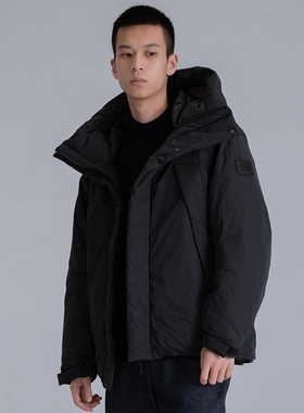 Azure Mountain/埃祖蒙塔黑色连帽白鸭绒羽绒派克大衣防寒外套冬