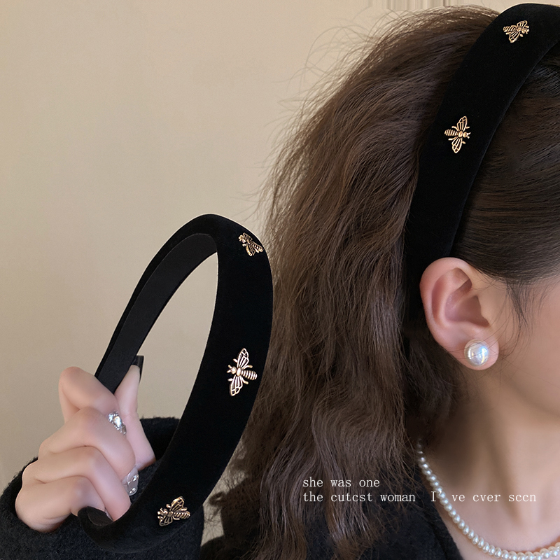 小蜜蜂黑色丝绒发箍新款