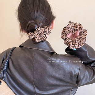韩系博主同款 豹纹布艺大肠发圈女高级感扎发头绳马尾丸子头发饰新