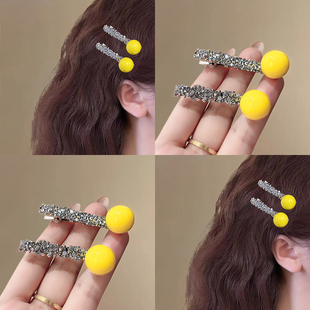 韩国新款黄色珠子细钻发夹精致珠珠碎发夹刘海夹闪闪高级洋气发卡