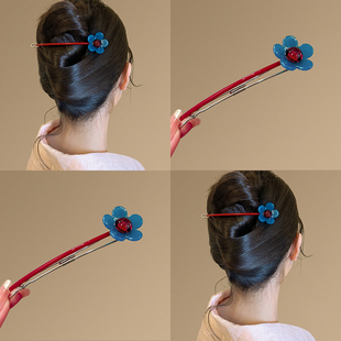韩系撞色小花青蛙扣一字夹发夹女高级感后脑勺气质盘发2025新款