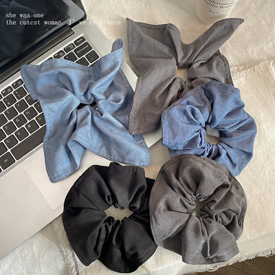 牛仔蓝色方巾发圈新款