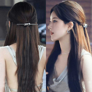 许我耀眼许妍赵露思同款 银色月牙发簪高级半扎发中国风簪子 新中式