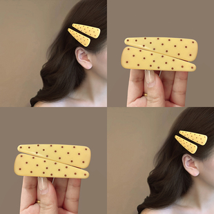 新款奶酪黄色波点鸭嘴夹女简约百搭刘海夹发夹可爱清新一字夹发饰
