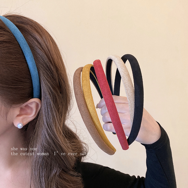 复古彩色绒面细发箍新款