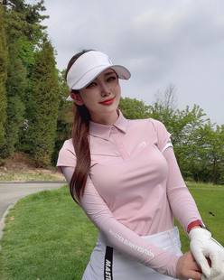 韩国高尔夫服装 轻薄假两件防晒上衣 T恤时尚 女生春夏百搭弹力长袖