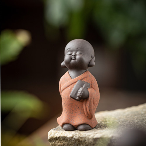 疯猴紫砂桌面摆件禅意茶室小沙弥
