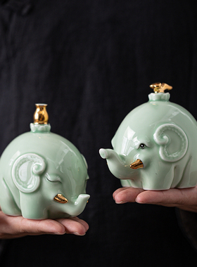 招财大象摆件一对招财吉祥物现代家居客厅玄关酒柜装饰品陶瓷小象