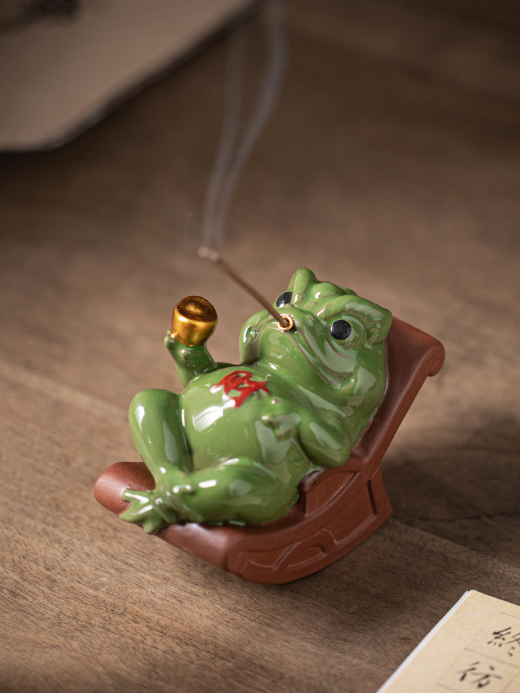 创意摇摇椅招财金蟾线香炉家用禅意蟾蜍香插香座茶道熏香炉摆件