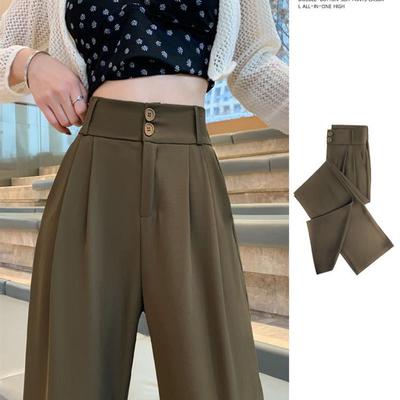 西装裤女夏季薄款2025新款垂感高级感西裤直筒小个子冰丝阔腿裤子