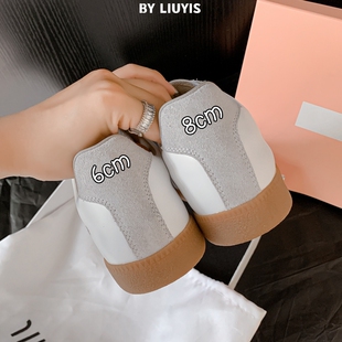 8公分内增高女鞋新爆款加绒真皮德训小个子6cm复古厚底运动小白鞋