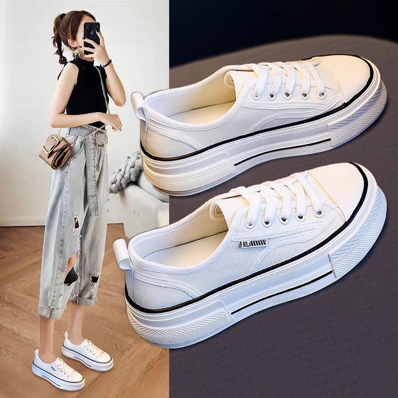 厚底小白鞋女2025新款白色超火帆布鞋百搭配裙子春季女鞋休闲板鞋
