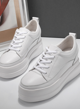 2025春季新款百搭时尚真皮内增高小白鞋女厚底松糕休闲 鞋显瘦8CM