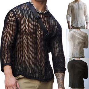 clothing hollow pullover tops sun mens knitted