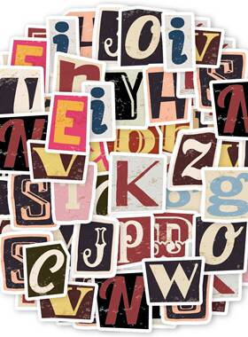 52pcs Vintage Letter Pattern Stickers for Laptops Phone Cas