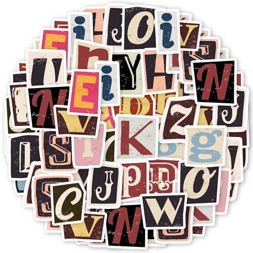 52pcs Vintage Letter Pattern Stickers for Laptops Phone Cas