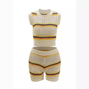 hip waist ladies contrast sweater color suit shorts casual