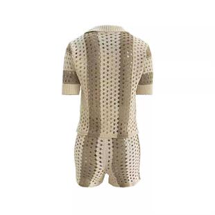 Perspective Lapel Hollow Color Contrast Sweater Sexy Women