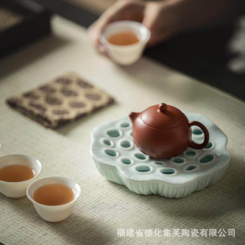 莲花建水陶瓷茶洗茶壶盖碗茶渣桶中式复古水果盘废水茶缸小号水盂