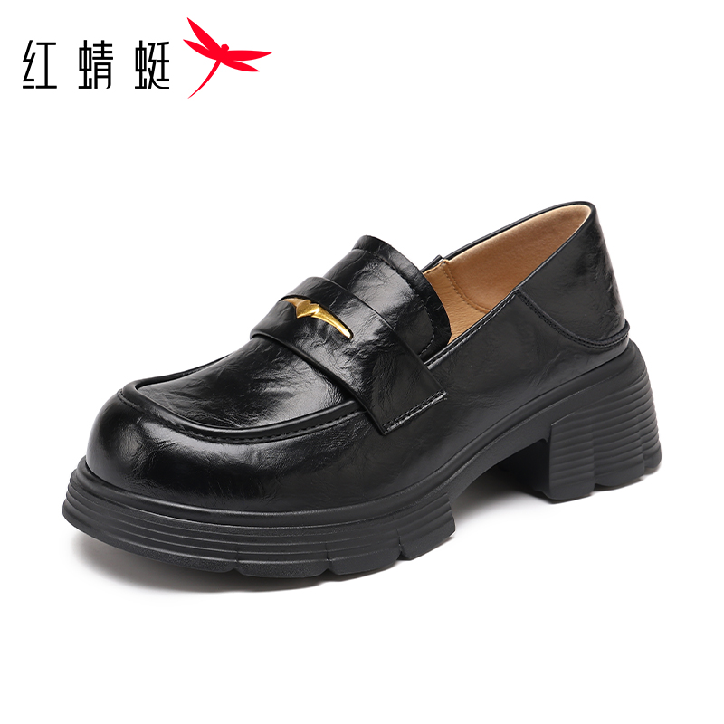 红蜻蜓女休闲乐福鞋真皮
