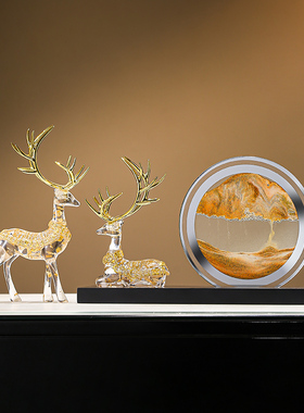 招财鹿流沙画摆件客厅电视柜酒柜乔迁礼物解压创意沙漏家居装饰品