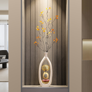 新中式客厅玄关摇钱树花瓶落地摆件轻奢高档招财壁龛陶瓷花艺装饰
