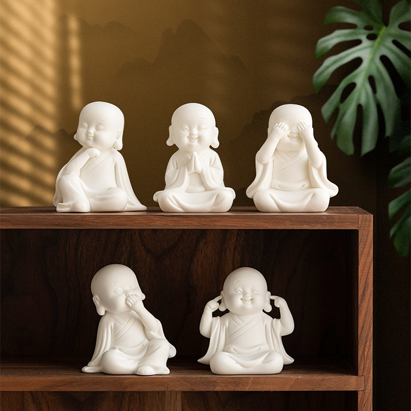 炼器白瓷四不小和尚禅意茶桌装饰