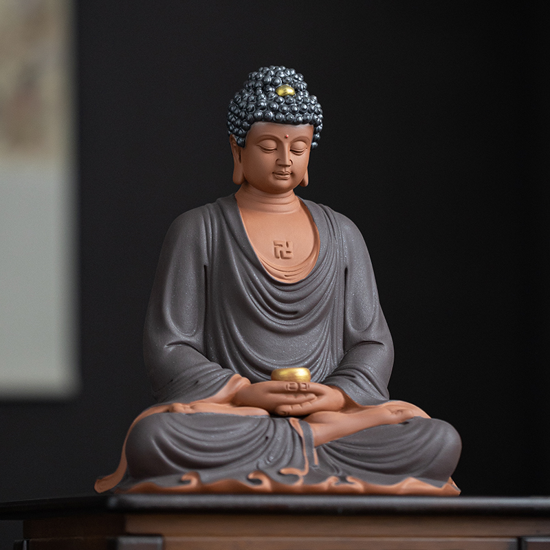 炼器陶瓷大日如来佛像摆件新中式家居客厅玄关华严三圣禅意装饰品