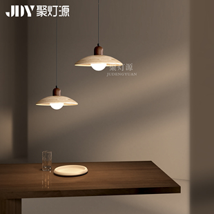 餐厅吊灯原木奶油风2025年新款 led茶室线灯圆形吧台岛台床头灯具